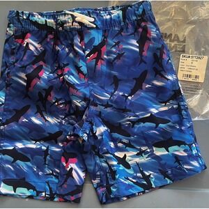 Lands'‎ End Swim Trunks Cool Sharks Print Elastic Waist Kids Size S (6-7)